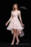 strapless high low floral print grad dress with 3d flowers