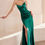 Thumbnail: emerald green Fitted stretch charmeuse dress with sweetheart strapless neckline and rouching on the bodice and hips