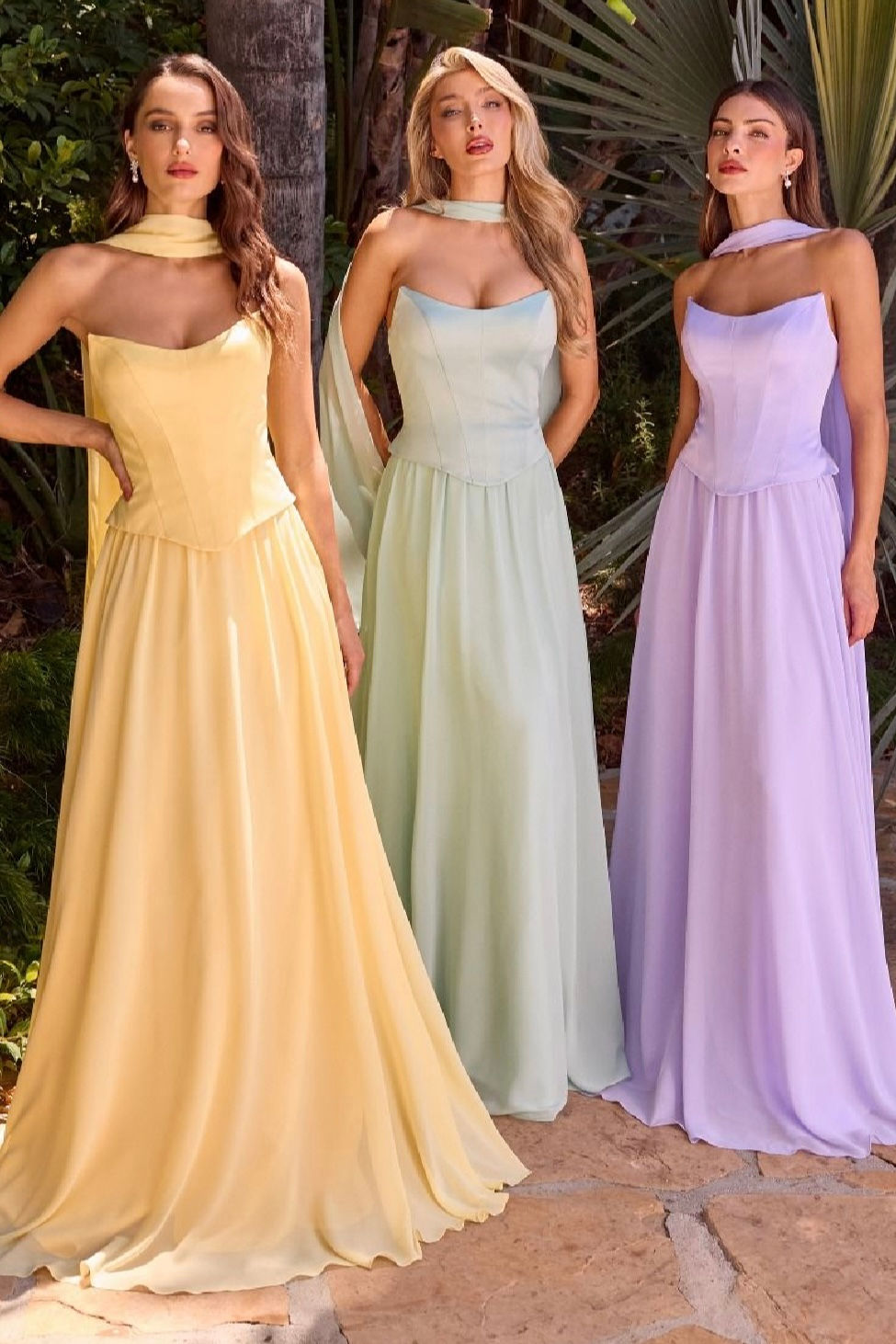 Thumbnail: pastel bridesmaids all different colors timeless and on trend yellow, sage, lilac