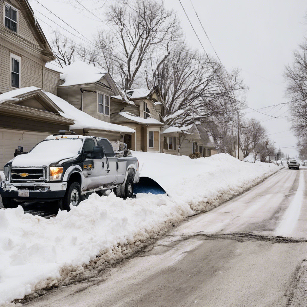 Truck blocked in by tall windrow of snow