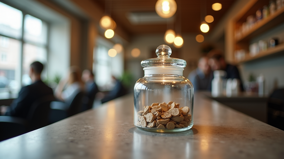 High angle view of a tip jar on a salon counter