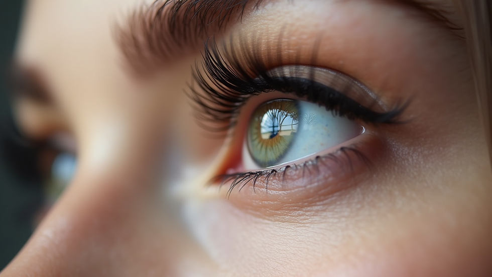 Close-up view of eyelash extensions on a clean eye