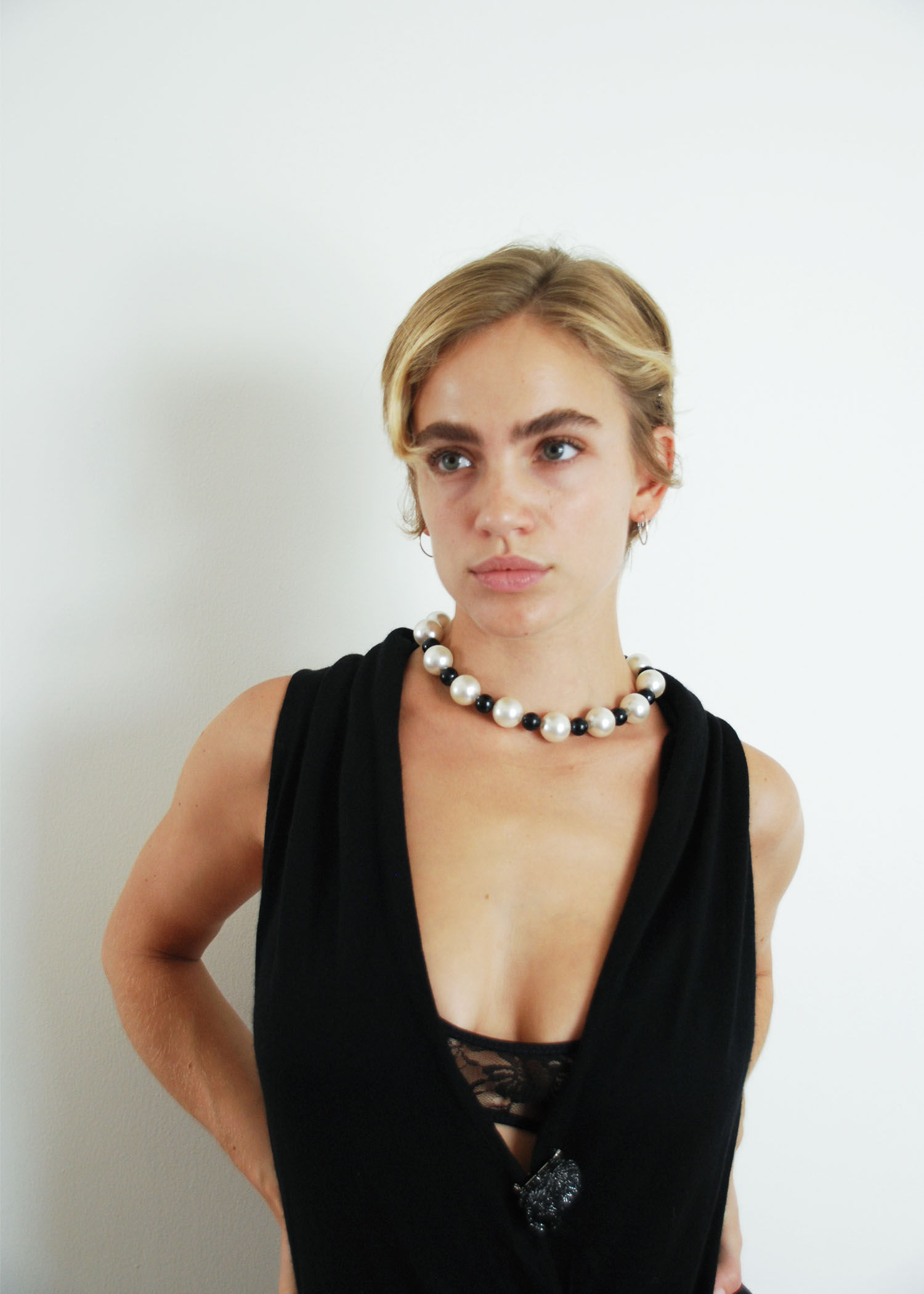 Pearl & Black Bead Necklace