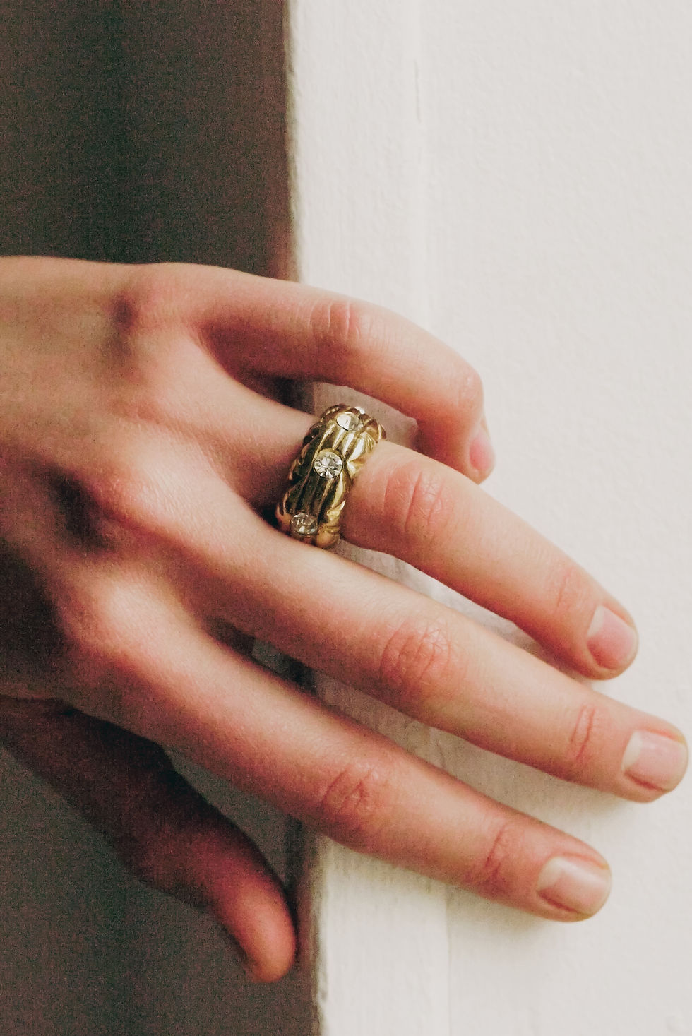 Thumbnail: Gold-tone metal ring with rhinestones