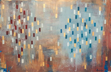 Absract art painting of sunrise by Mallorca artist Alex Amela