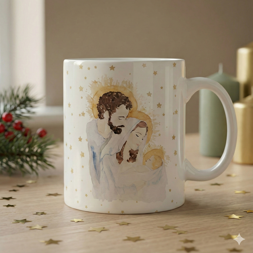 Taza Navideña "Sagrada Familia" – Ilustración y Mensaje de Fe