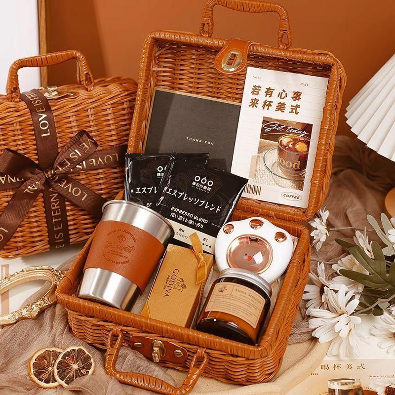 Thumbnail: CG05 Corporate Gift Set – Exquisite Coffee Set with Woven Rattan Luggage