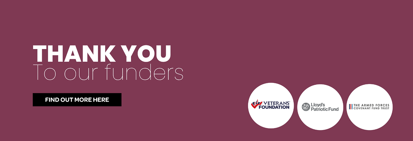 A banner saying thank you to The Ripple Pond funders. It includes The Veterans Foundation, Lloyds Patriotic Fund and the Armed Forces Covenant Fund Trust logos.