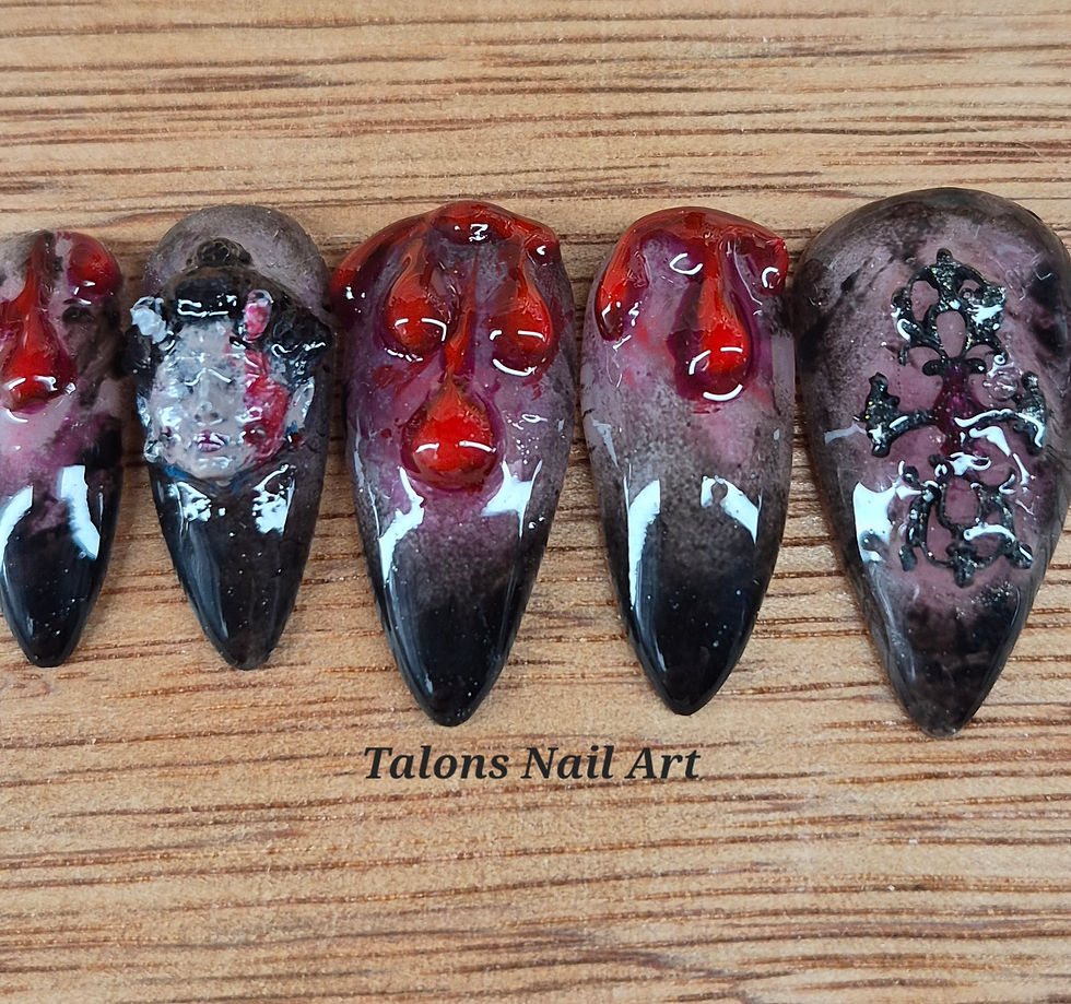 Thumbnail: Blood Rayne-bloody nails with goddess and crosses