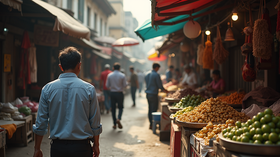 Wide angle view of a bustling market in Daloa