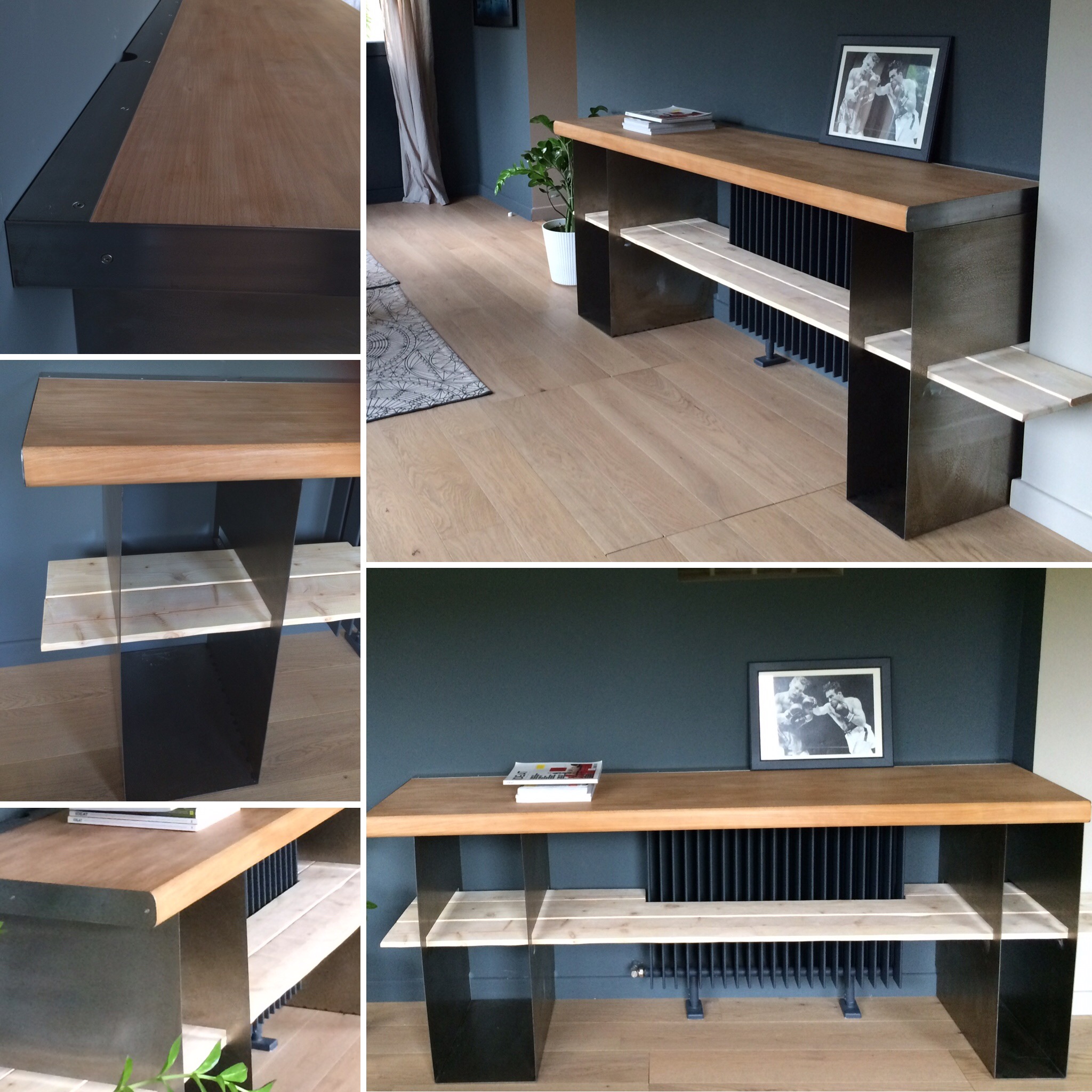 console en métal plié et bois