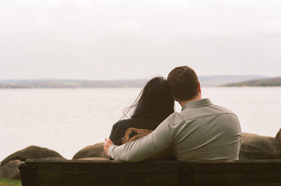 Close portrait of couple during Canandaigua engagement session on Kodak Portra 400