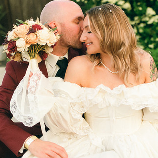 Bride and groom portrait session at a Prison City