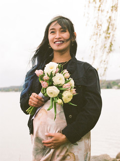 Close portrait of expecting mother Canandaigua engagement session on Kodak Portra 400