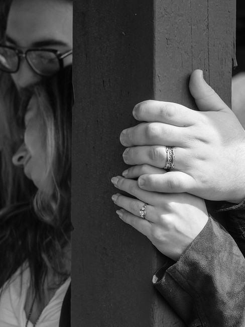 ouple in a quiet moment during golden hour at Powder Mill Park