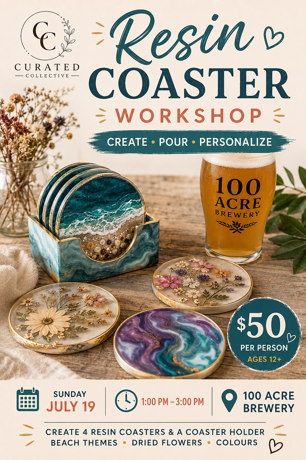 Resin Coaster Workshop at 100 Acre Brewery