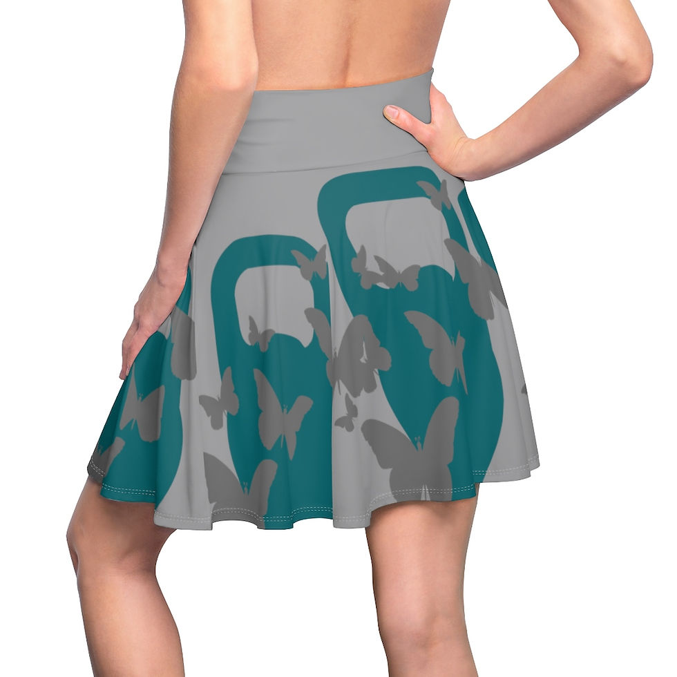 Thumbnail: Kettlebell aquamarine butterfly Women's Skater Skirt 2 - grey