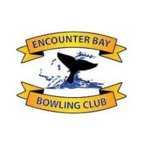 Encounter Bay Bowling Club emblem featuring a whale tail silhouette over yellow waves.