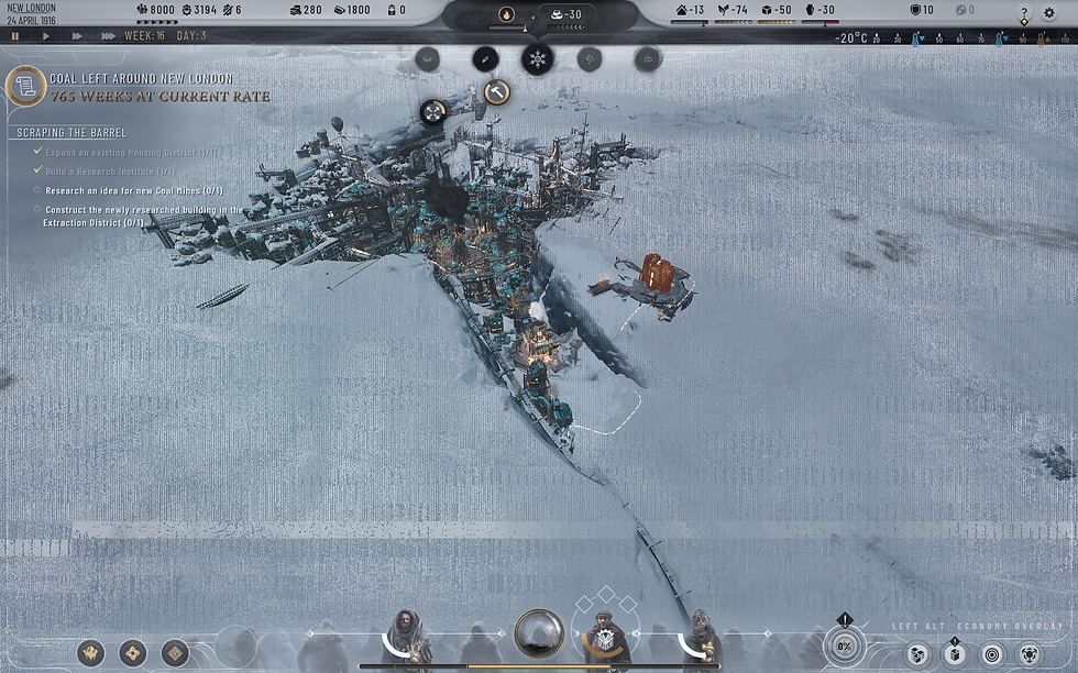 A large settlement in Frostpunk 2