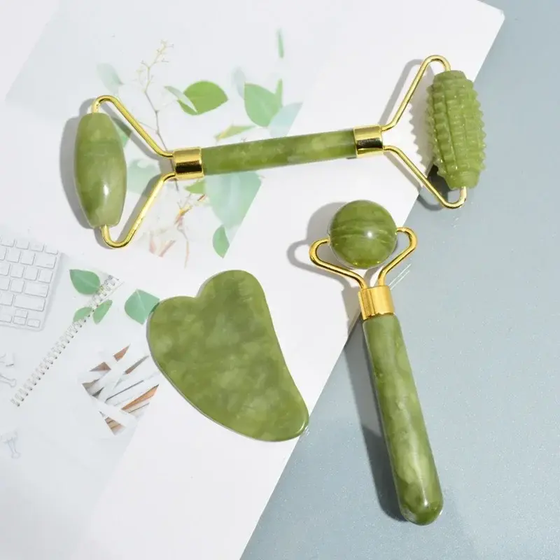 Thumbnail: Natural Jade Roller Face Gua Sha, Natural Stone, Body Neck Massager, Acupoint, E