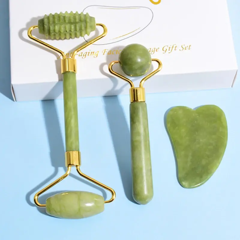 Thumbnail: Natural Jade Roller Face Gua Sha, Natural Stone, Body Neck Massager, Acupoint, E