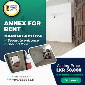 Bambalapitiya 2 Bed Annex for Rent Rs 50,000 and 6 Months Refundable deposit  