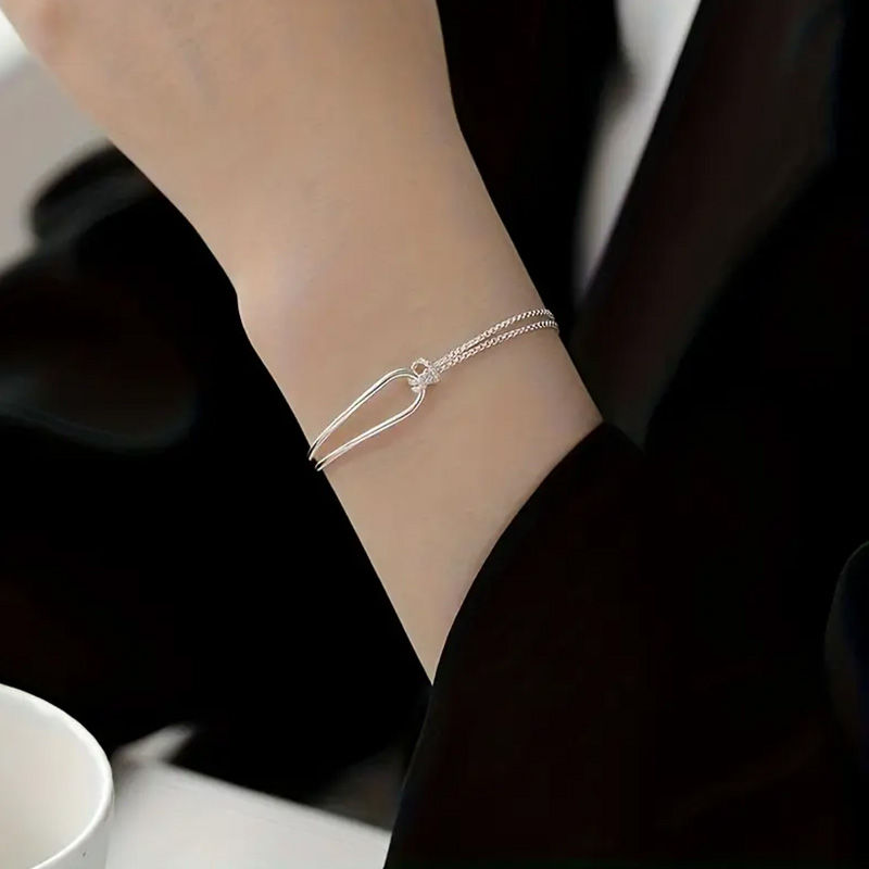 Thumbnail: New S925 Silver Minimalist Geometric Collage Bracelet Women's Jewelry Exquisite 
