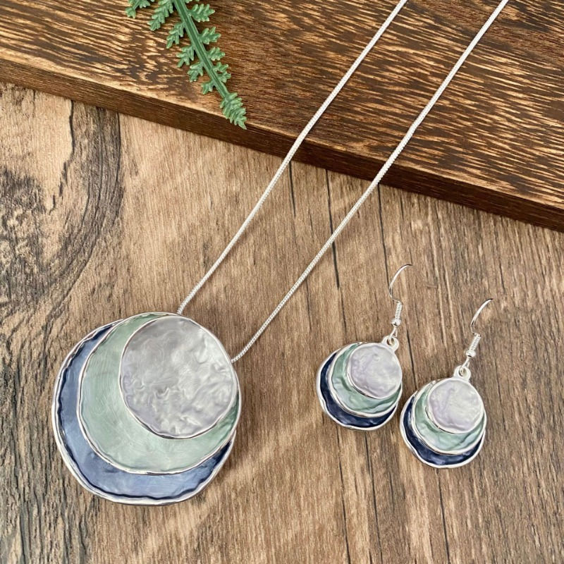 Thumbnail: New Vintage Irregular Earring Necklace Circular Pendants Layered Aesthetic Decor