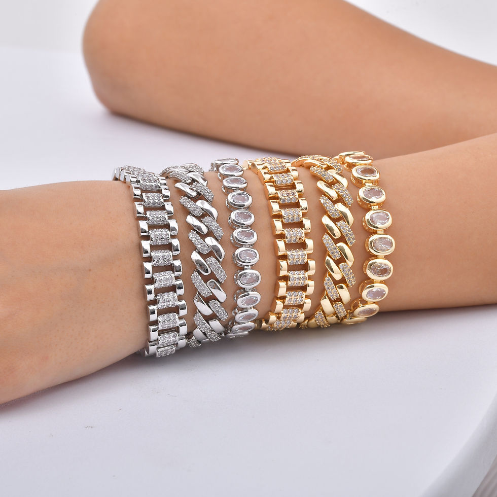 Thumbnail: Paperclip Chain Bracelet 14K Gold Plated Cubic Zirconia Watch Strap Chunky Link 