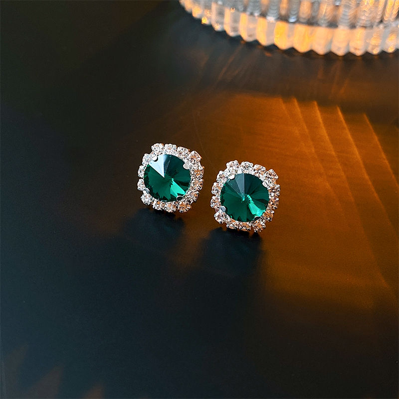 Thumbnail: Luxury Green Rhinestone Necklace Stud Earrings For Women Crystal Choker Necklace