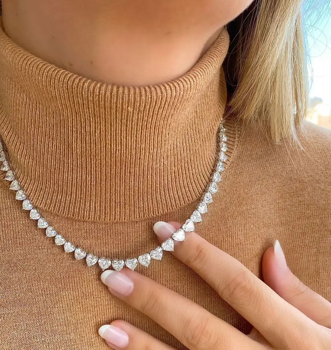 Wholesale 5A heart shape CZ iced out bling heart cz tennis necklace for women gi