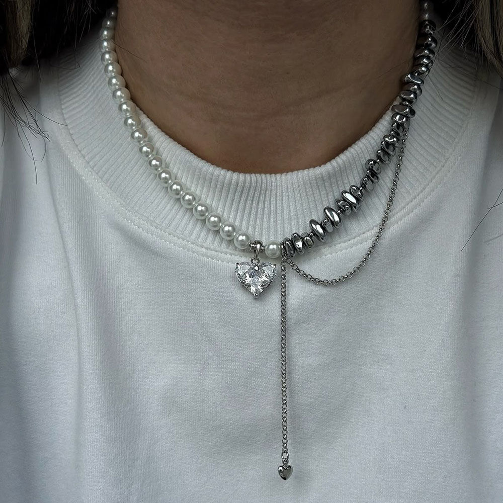New Irregular Choker Vintage Tassels Zircon Heart Pendant Necklace For Women Fem