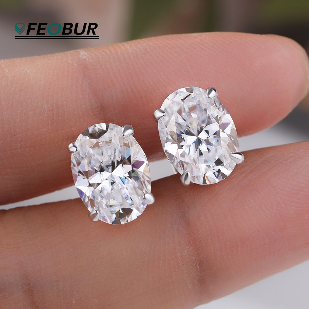 Certified 1.5/2/4CT Moissanite Oval Stud Earrings for Women 925 Sterling Silver