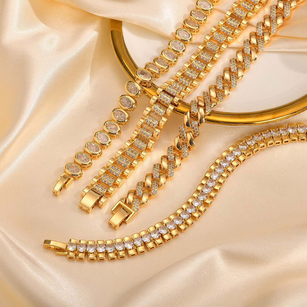 Thumbnail: Paperclip Chain Bracelet 14K Gold Plated Cubic Zirconia Watch Strap Chunky Link 