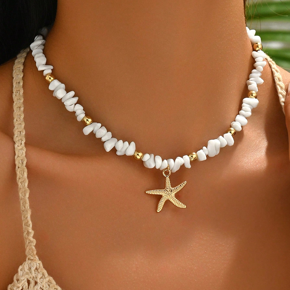 Fashionable Natural Seashell Beaded Necklace Shell Pendant Ocean Inspired Jewel