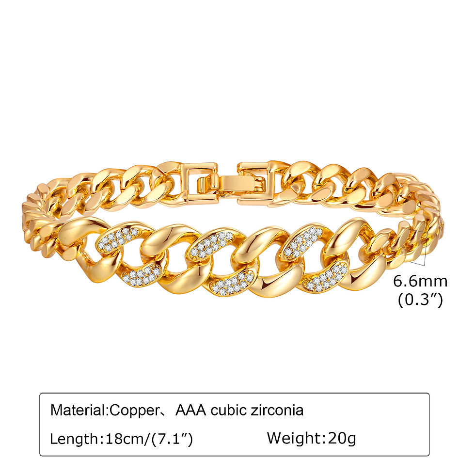 Thumbnail: Paperclip Chain Bracelet 14K Gold Plated Cubic Zirconia Watch Strap Chunky Link 