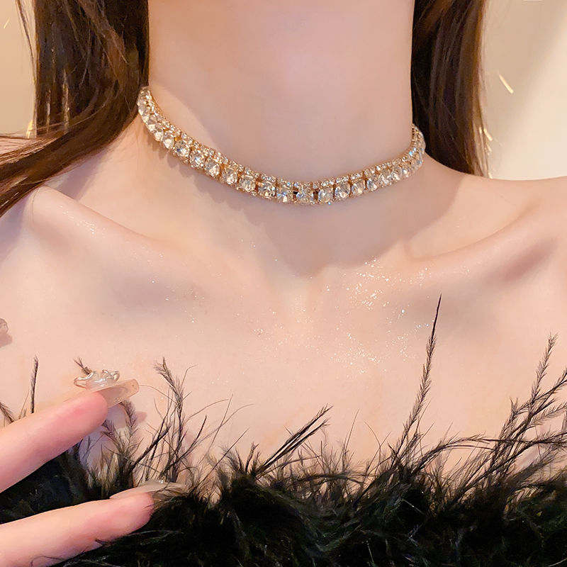 Thumbnail: Luxury Green Rhinestone Necklace Stud Earrings For Women Crystal Choker Necklace