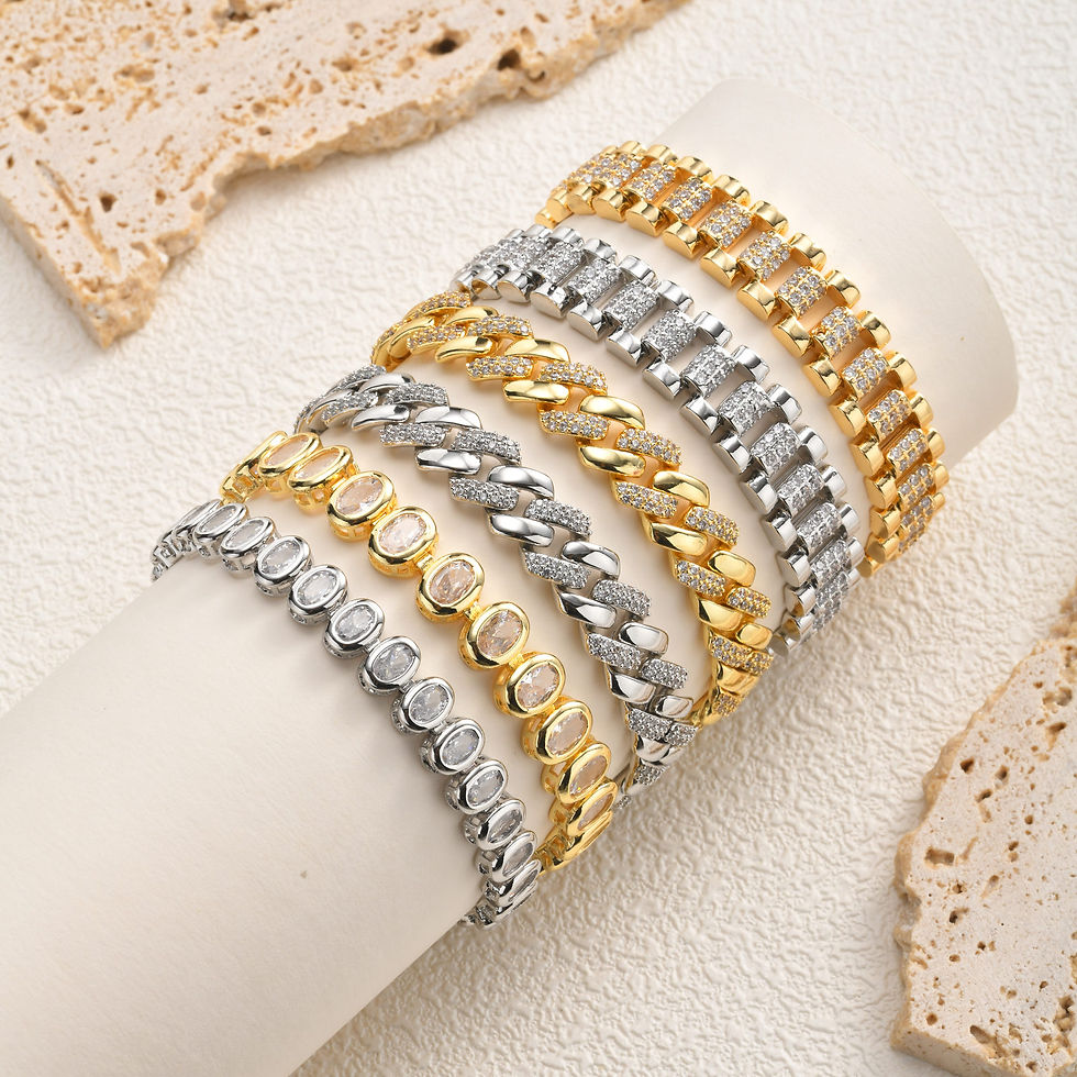 Thumbnail: Paperclip Chain Bracelet 14K Gold Plated Cubic Zirconia Watch Strap Chunky Link 