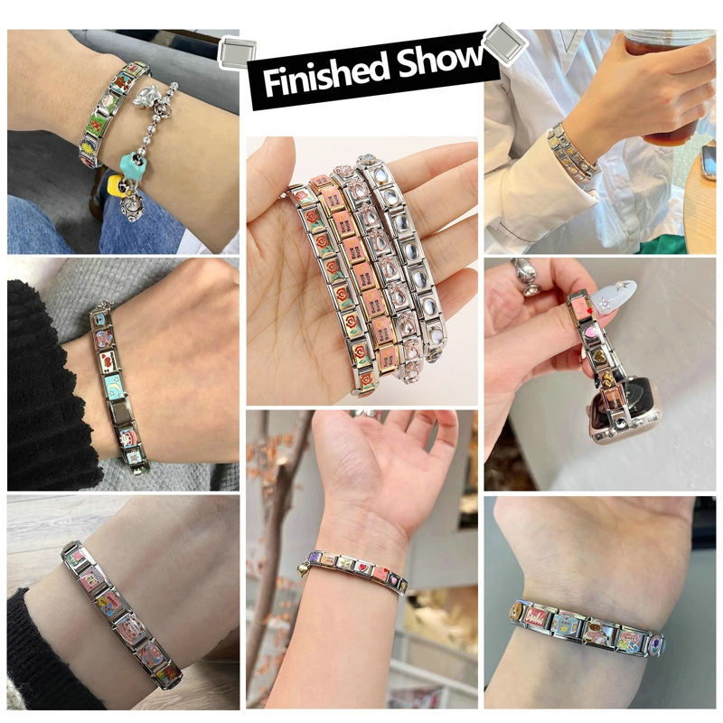 Thumbnail: New Women's Men's Jewelry DIY 9MM Width Italian Elastic Charm Bracelet Solid Col