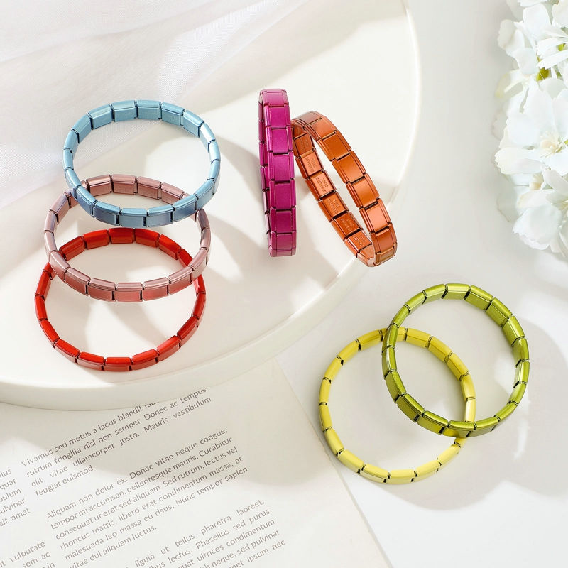 Thumbnail: New Women's Men's Jewelry DIY 9MM Width Italian Elastic Charm Bracelet Solid Col
