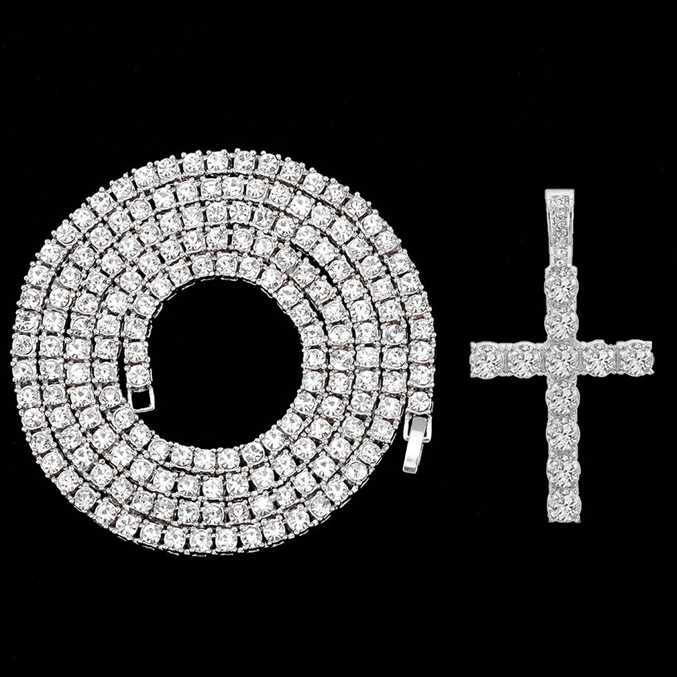Thumbnail: Hip Hop Iced Out Cross Pendant Necklace Strap 4mm Zircon Tennis Chain Men Women 