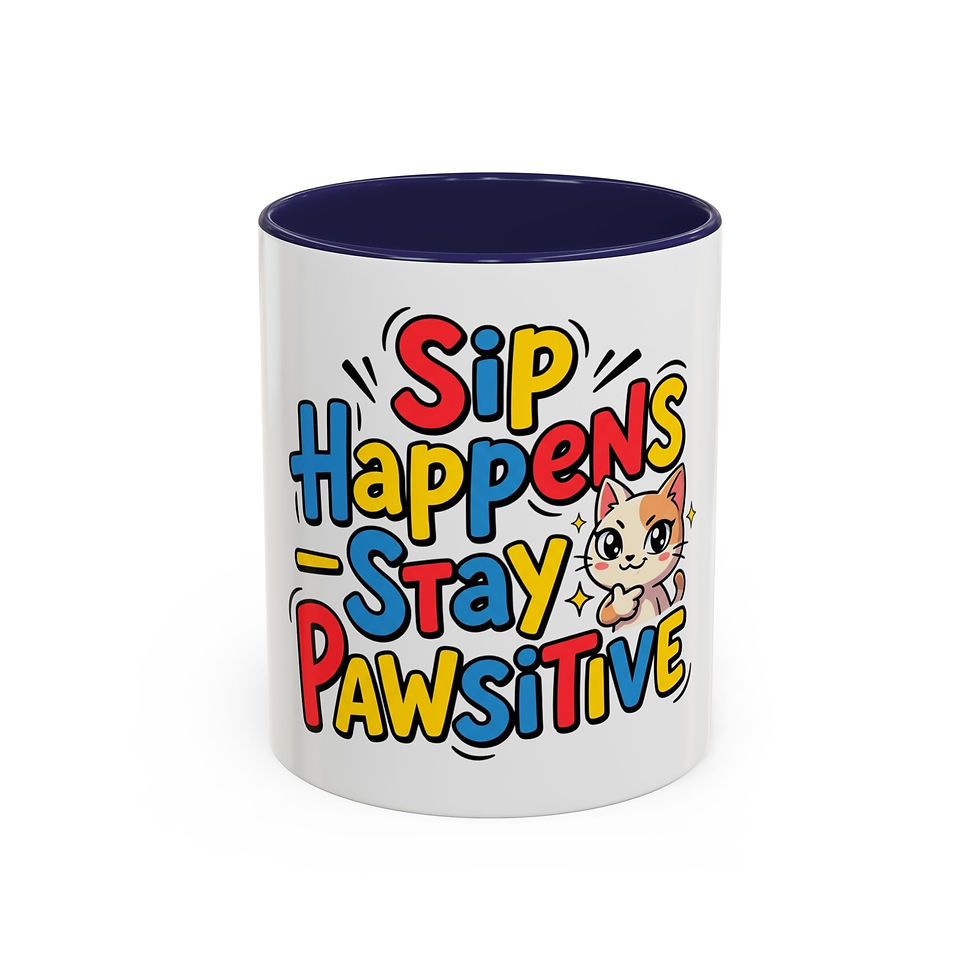 Thumbnail: Coffee Mug — "Sip Happens, Stay Pawsitive" Cute Cat Accent Mug (11/15oz)