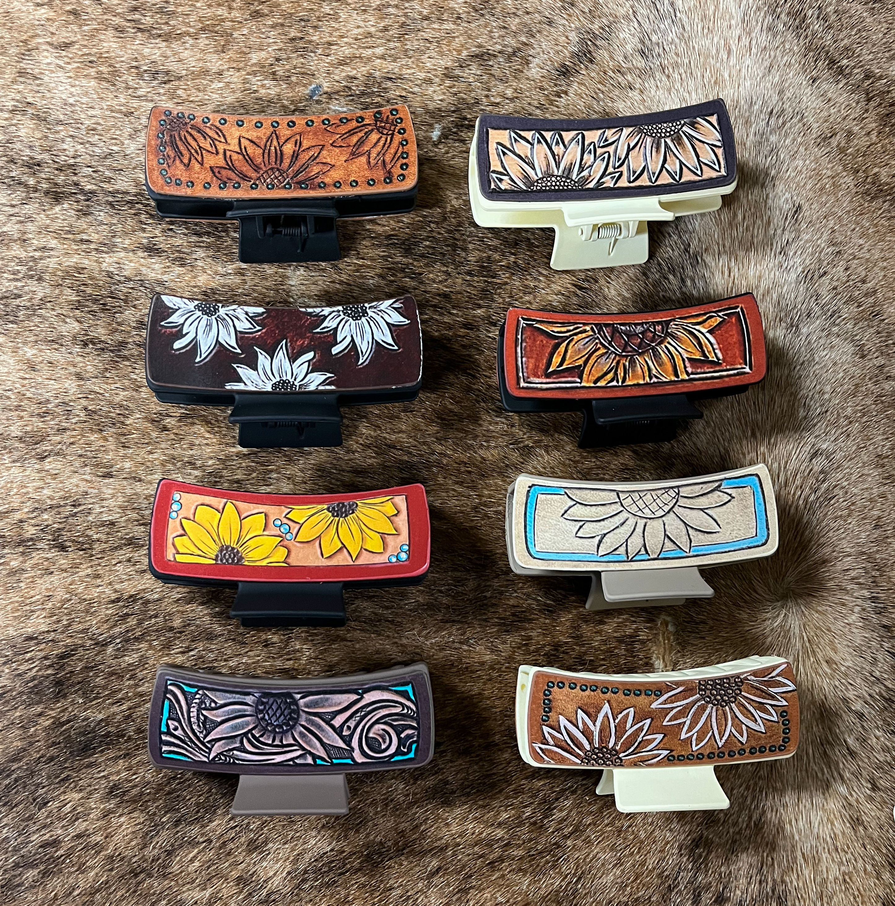 Sunflower Leather Claw Clip