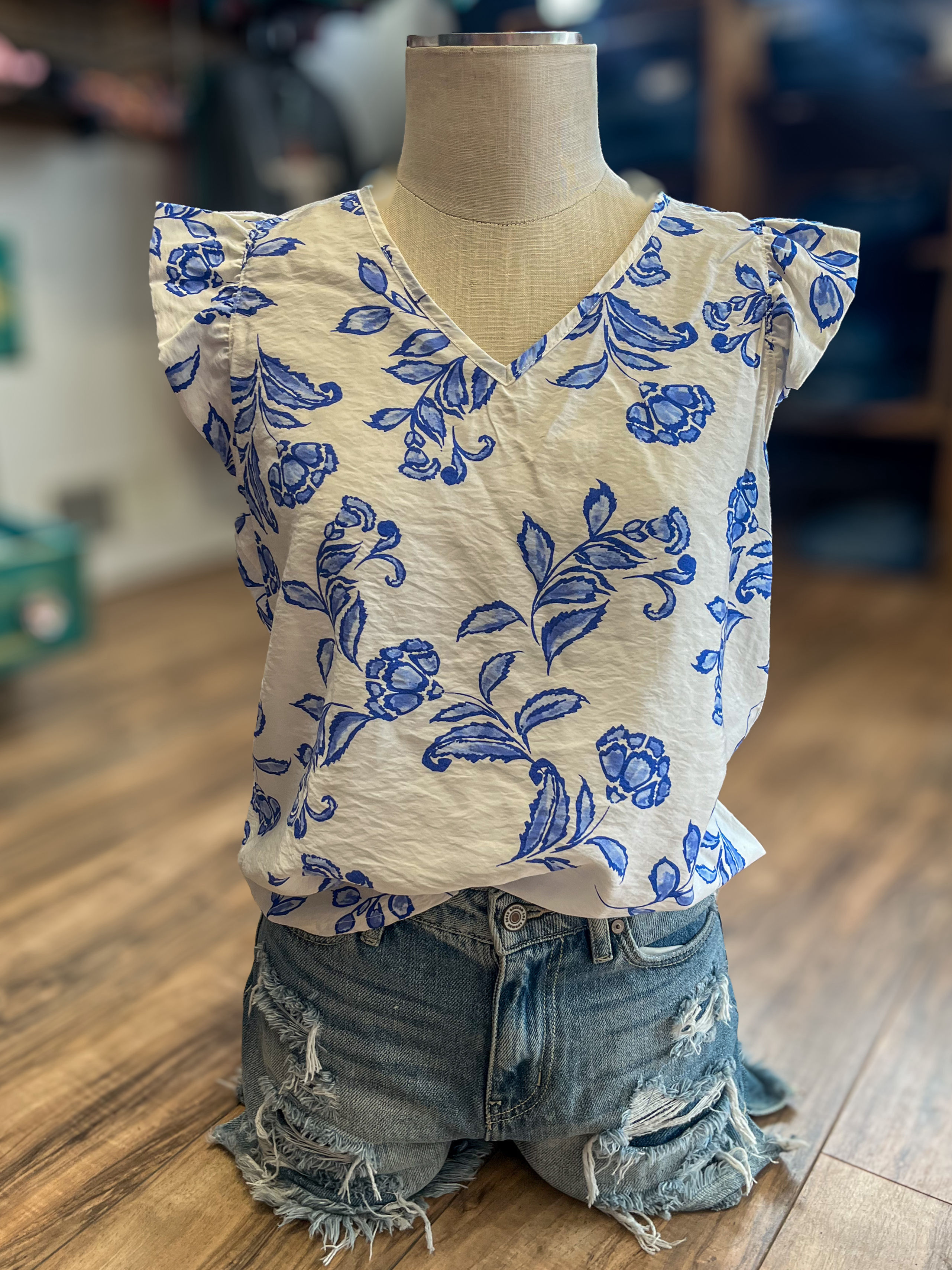 Blue Spring Ruffled Top 