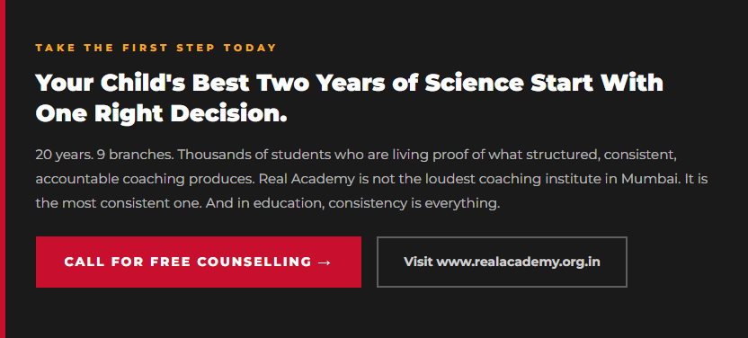 Real Academy: Best Coaching for 11th 12th Science Mumbai so contact and secure your seat with Real Acaemy Today!