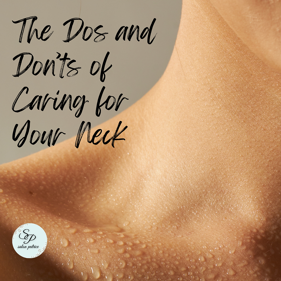 Close-up of a glistening neckline with water droplets. 