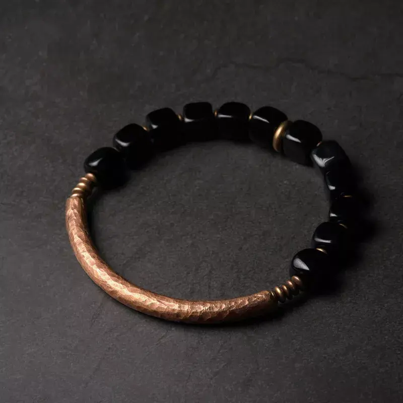 Thumbnail: "Handcrafted Antique Copper Black Obsidian Bracelet Grounding Protection 7.83hZ