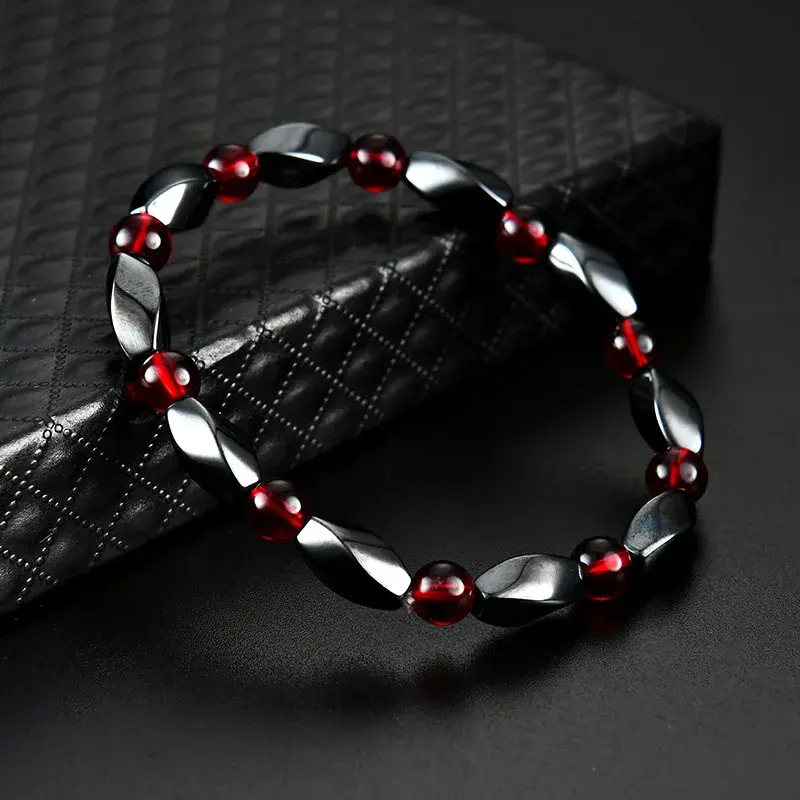 Thumbnail: "VigorBloom Vitality Bracelet: Red Agate & Hematite Fusion for Men and Women"