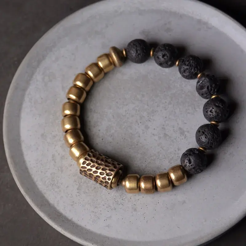 Thumbnail: "Brass Lava Stone Grounding Bracelet: Protection & Wellness"