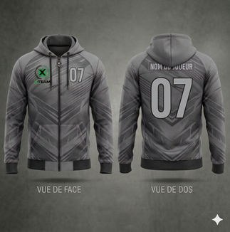 Hoodie personnalisé en sublimation totale pour club sportif avec logos et design sur mesure.